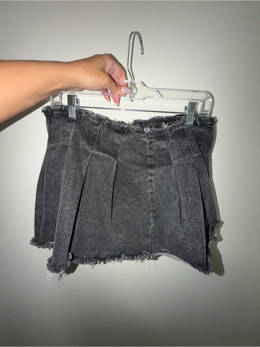 refuge Black Washed Denim Pleated Mini Skirt
